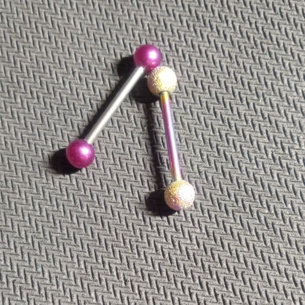 2pc 14G Barbell Set: Magenta & Shimmer Pink🩷